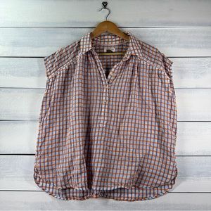 Pilcro and the Letterpress Orange Blue Plaid Dolman Button Down